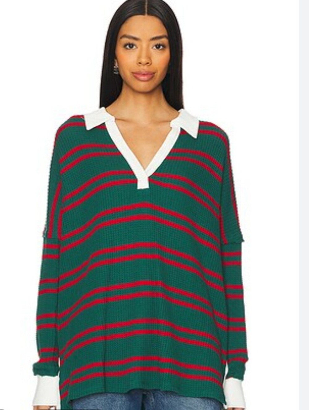 We The Free Striped Travis Polo Tee in Forest Combo 💚❤️